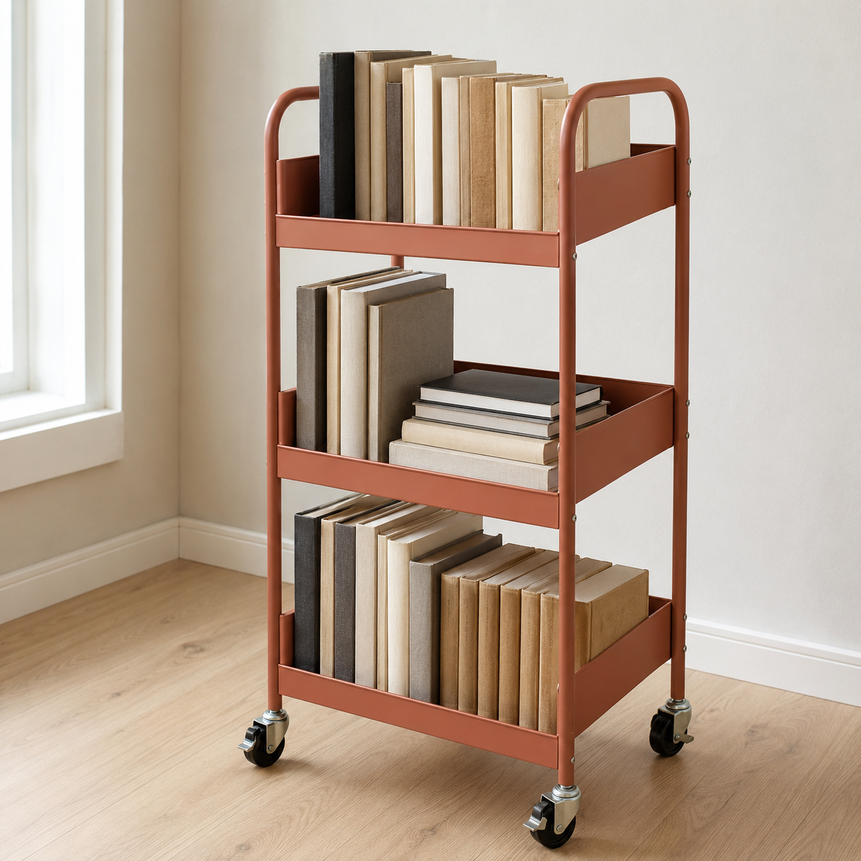 Slim Three-Tier Rolling Book Cart