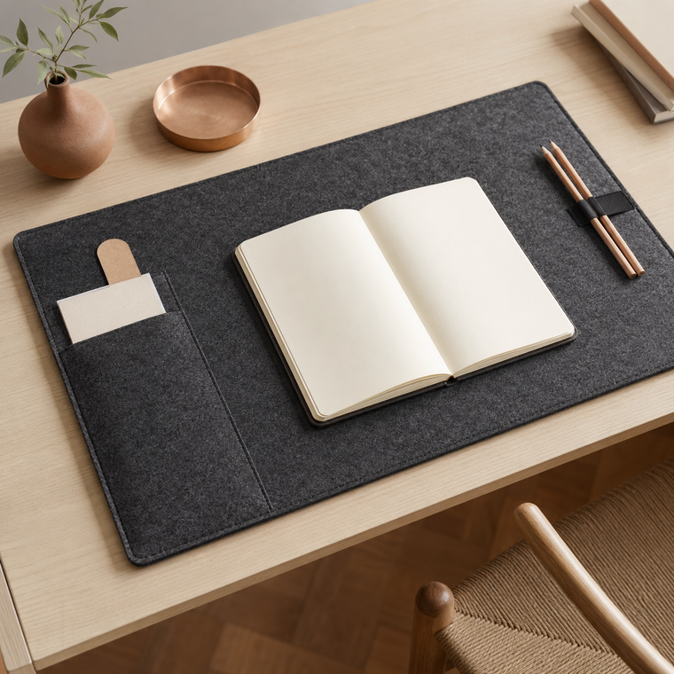 Felt Study Desk Mat with Storage Pockets