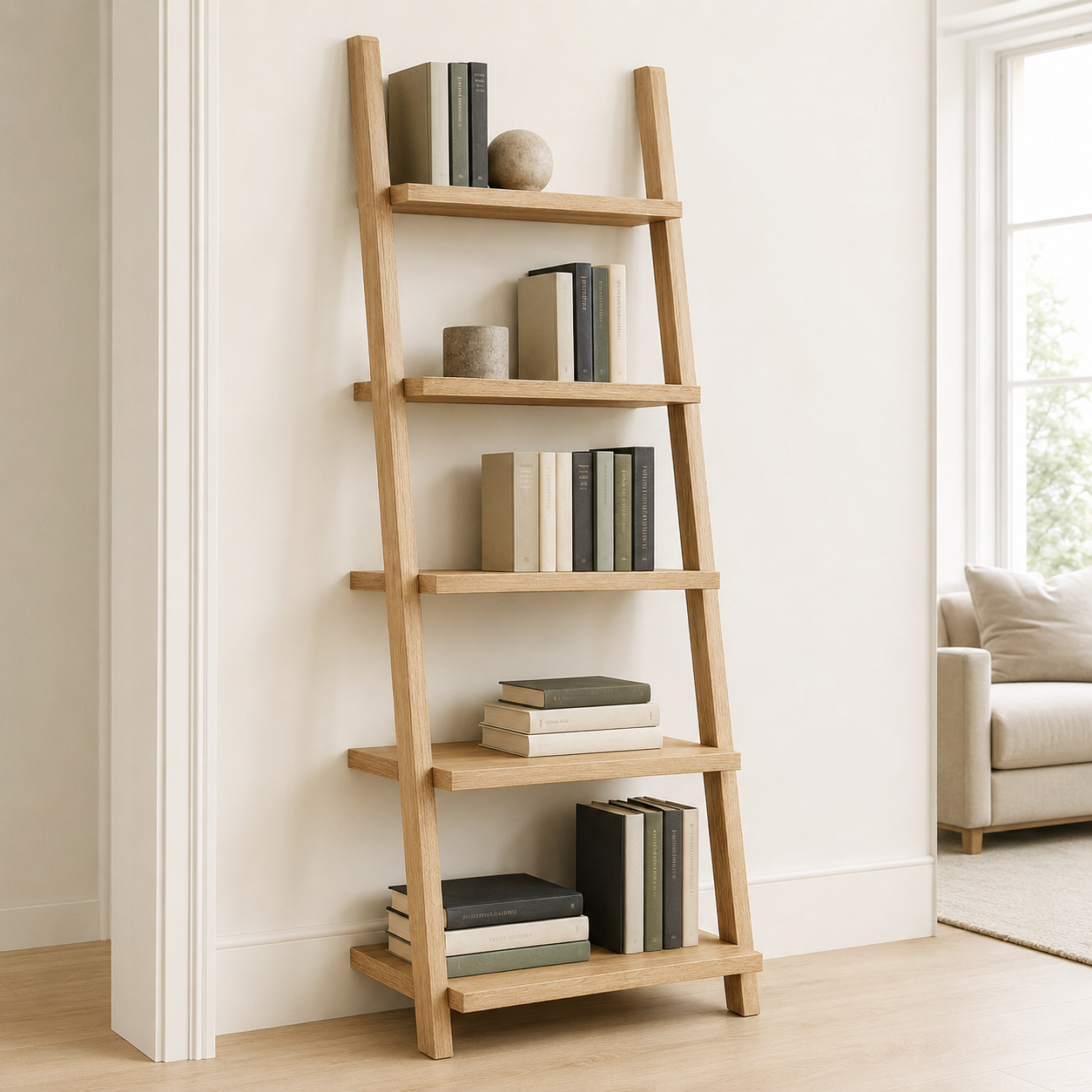 Compact Oak Ladder Bookshelf