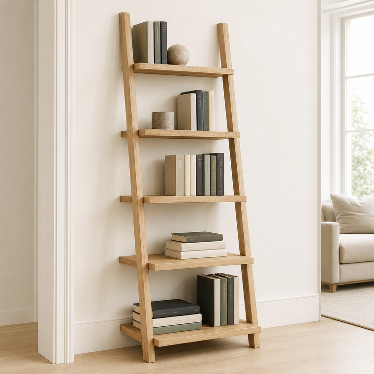 Compact Oak Ladder Bookshelf