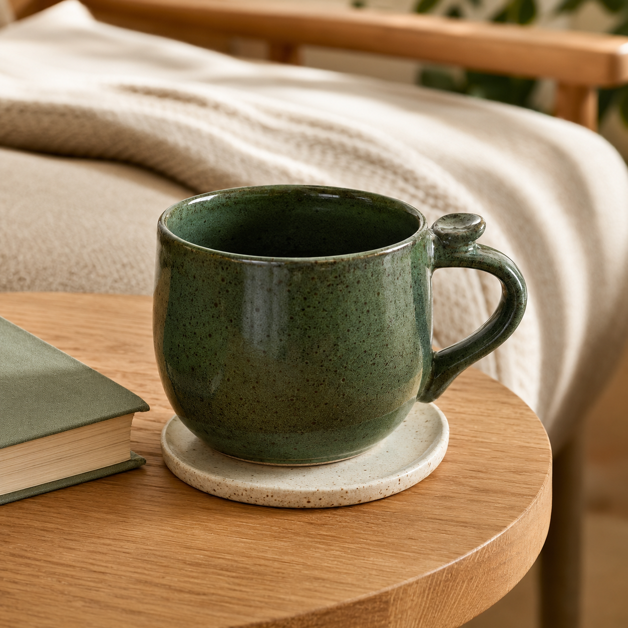 Ergonomic Ceramic Reading Mug & Coaster