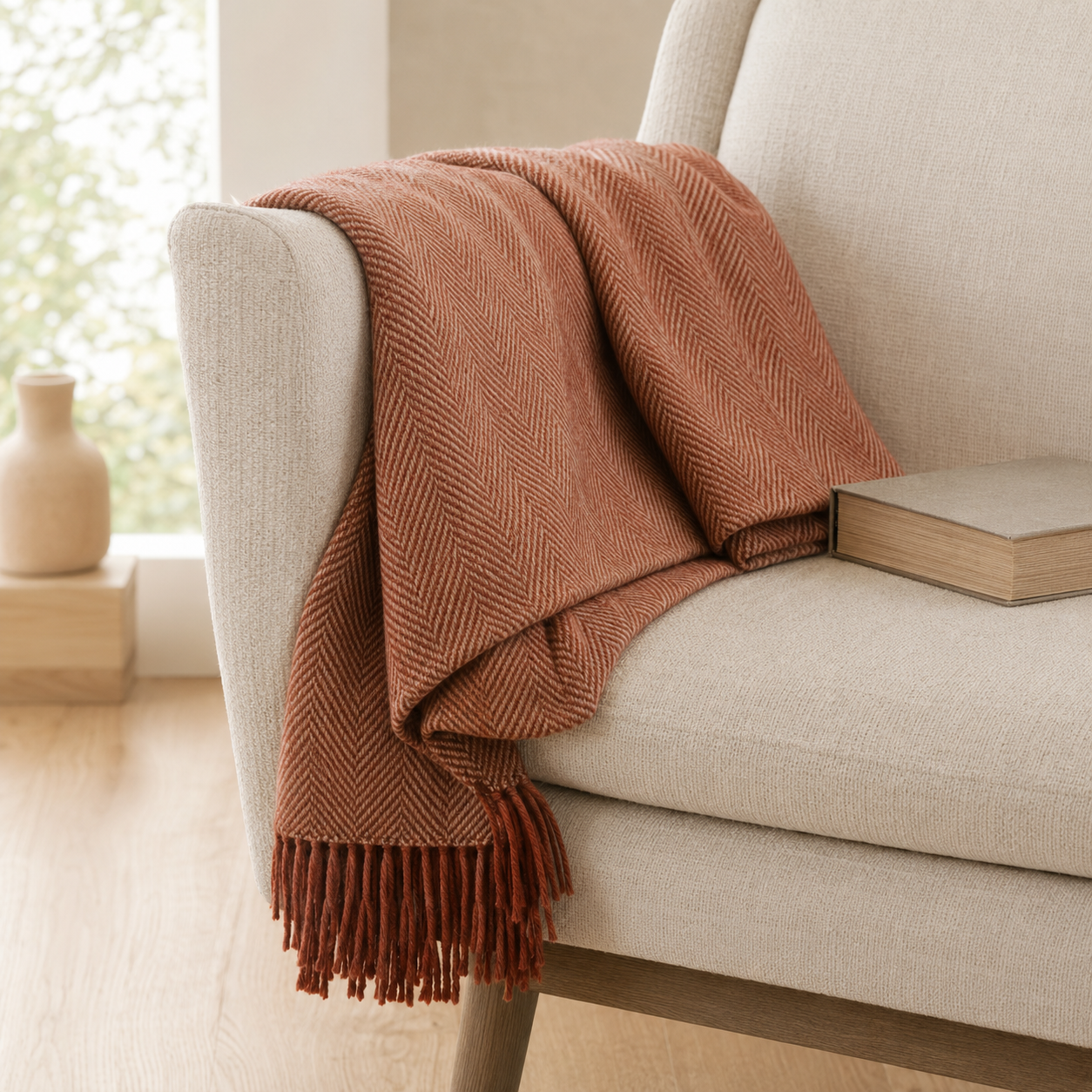 Wool-Blend Herringbone Reading Throw